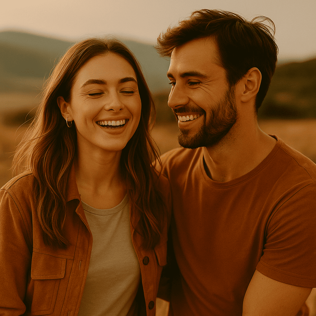 Casal se olhando e sorrindo um para o outro