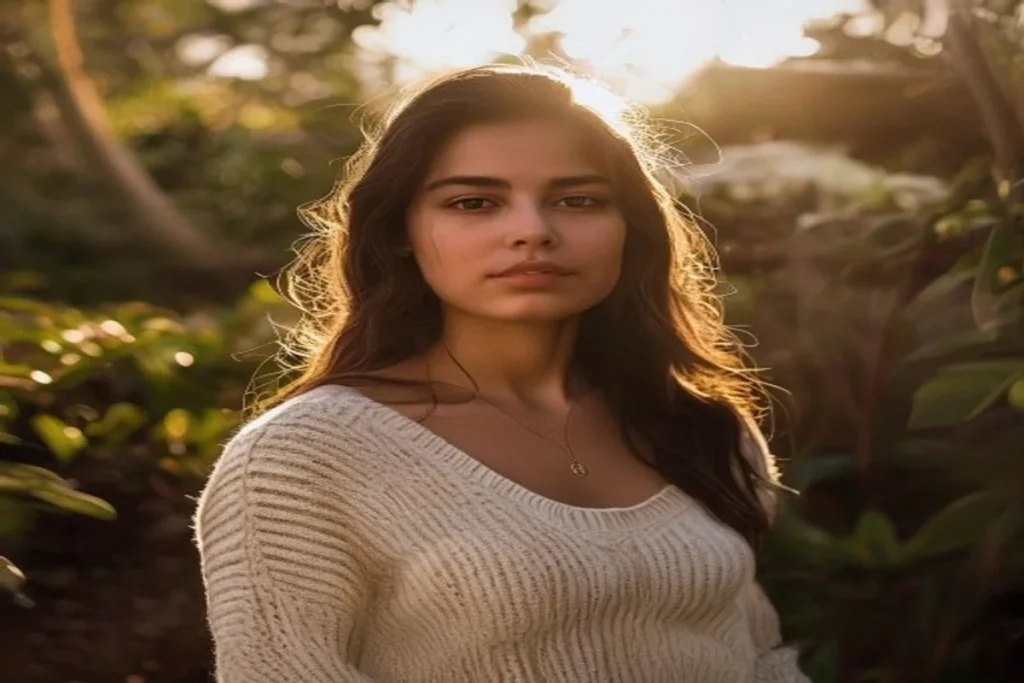 Mulher tranquila em um jardim ao entardecer, refletindo sobre como reconquistar um taurino