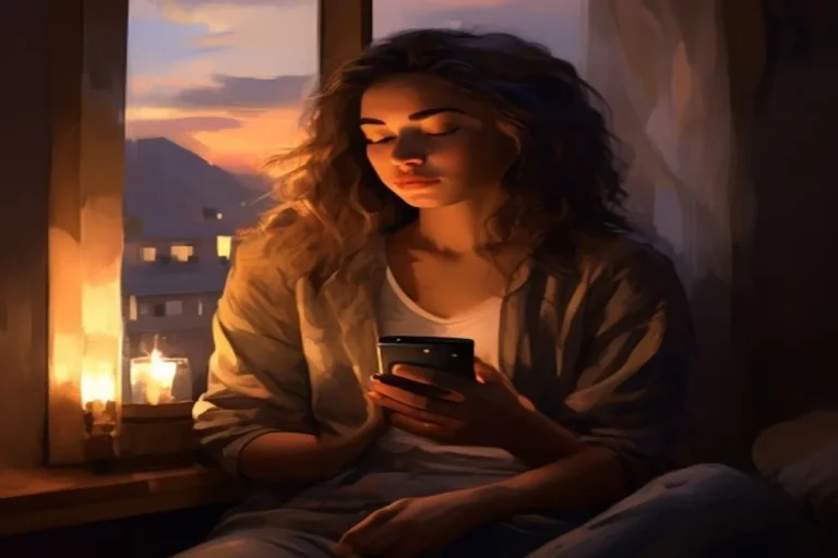 Mulher pensativa segurando o celular ao entardecer, refletindo sobre como reconquistar um virginiano